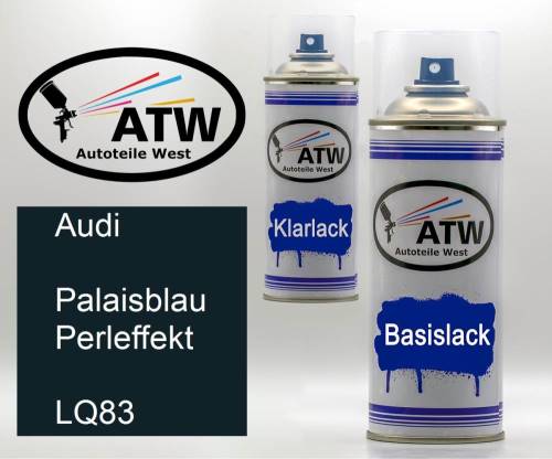 Audi, Palaisblau Perleffekt, LQ83: 400ml Sprühdose + 400ml Klarlack - Set, von ATW Autoteile West.